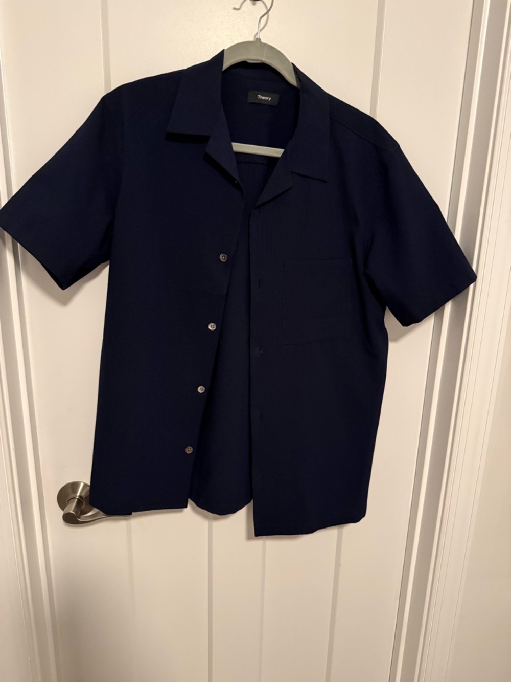 Theory Navy Short Sleeve Shirt with Chest Pocket